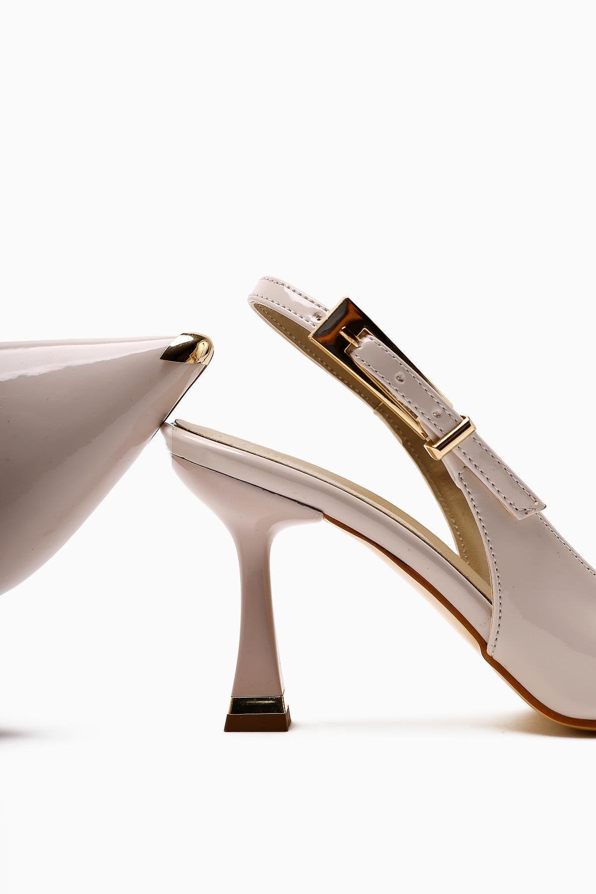 Viona Beige Patent Closed Toe Women’s Heeled Shoes
