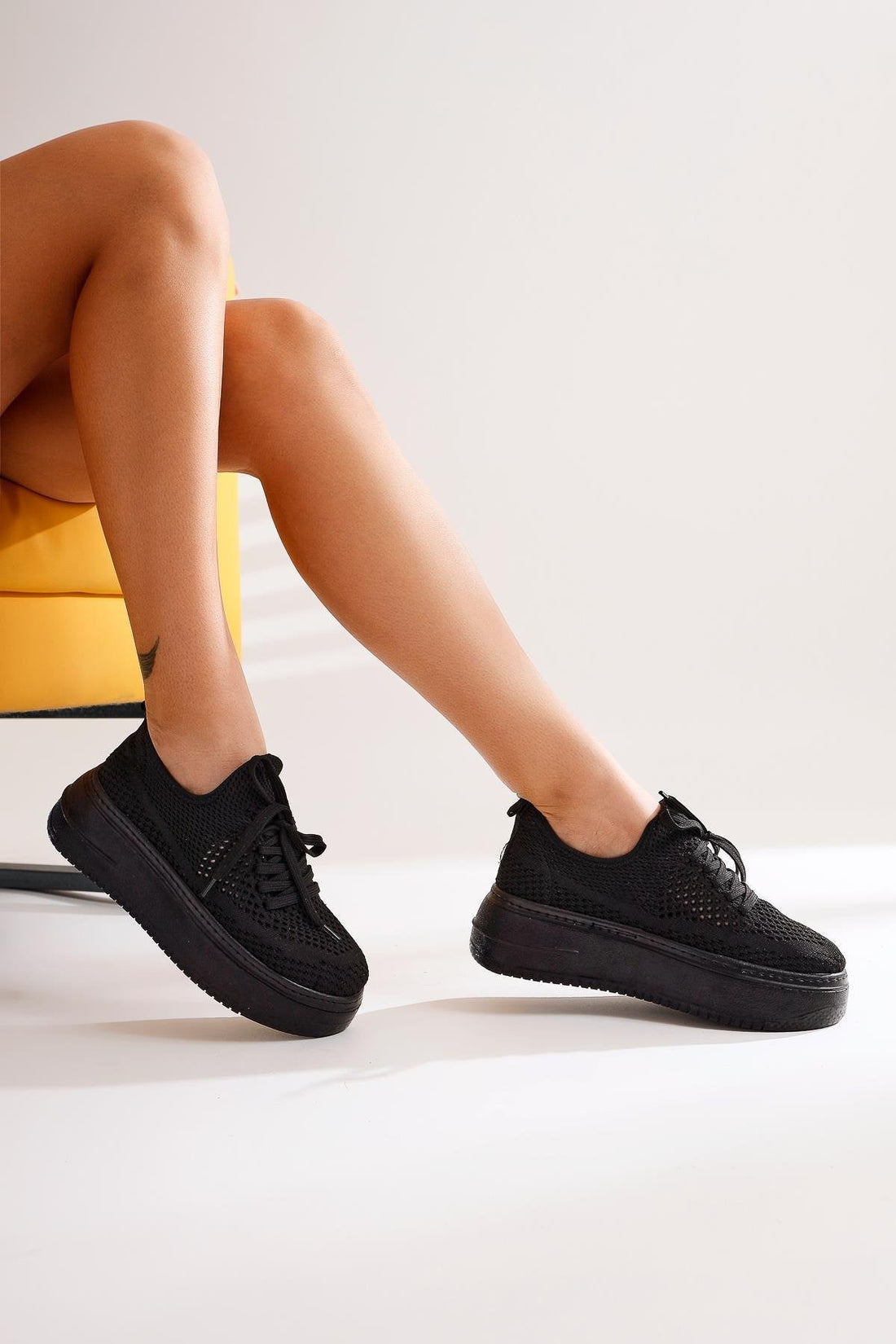Benito Black Knit Stretch Thick-Sole Sneakers
