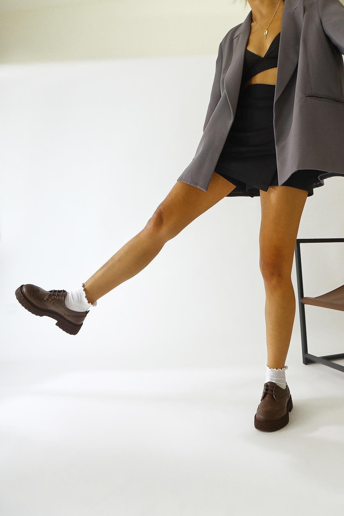 Rossy Mink Suede Oval-Toed Laser Cut Casual Shoes