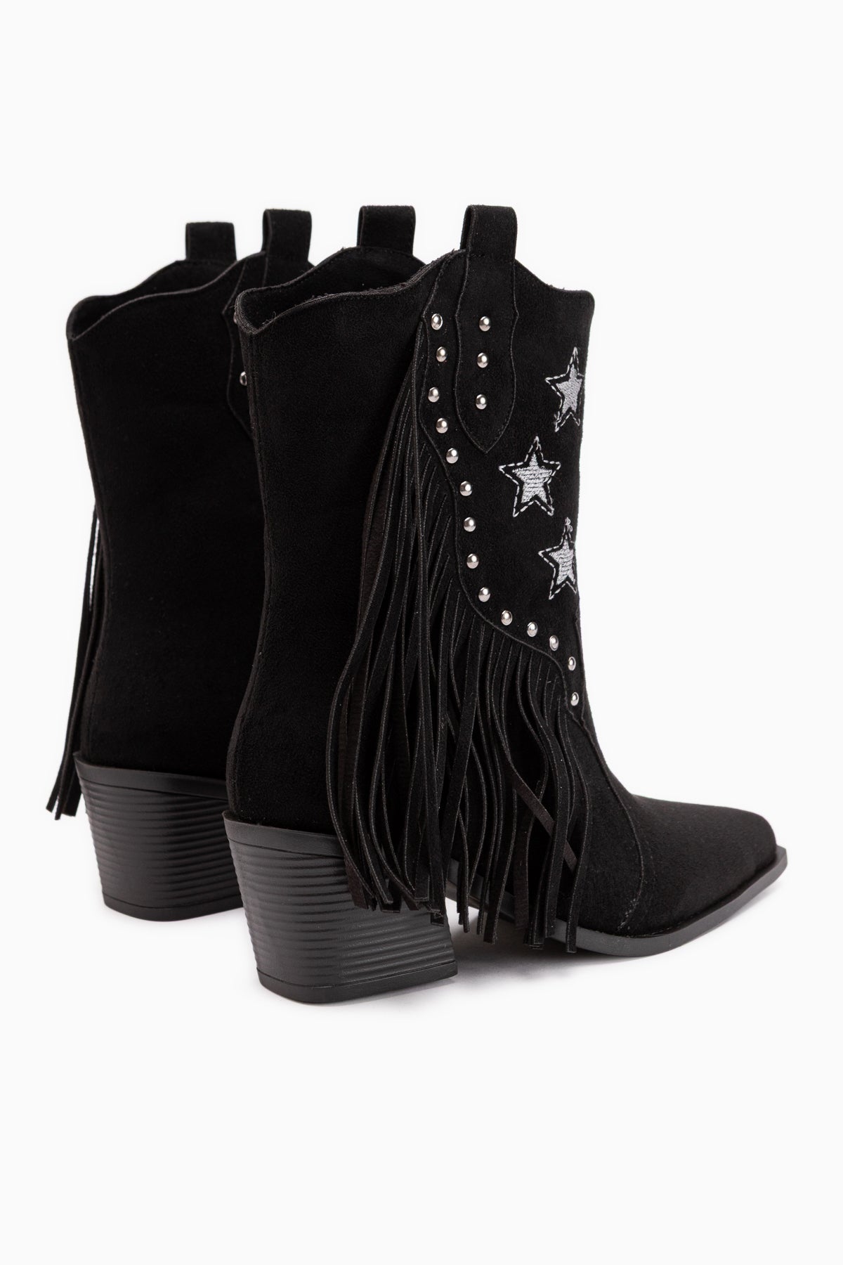 Valeria Black Suede Fringed Star Detailed Women’s Boots