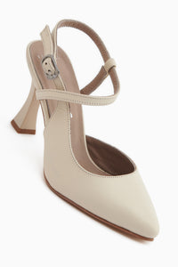 Lulia Genuine Leather Beige Buckled Women’s Heeled Shoes