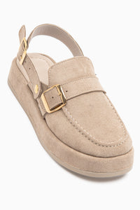 Gity Beige Suede Double Buckle Women’s Slingback Loafer Shoes