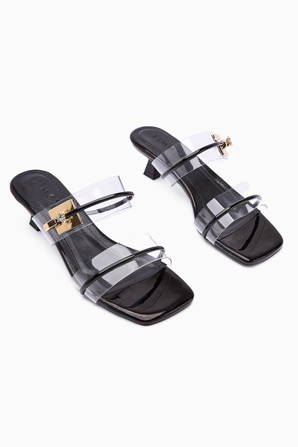 Silvi Black Patent Buckled Low-Heeled Women's Slipper