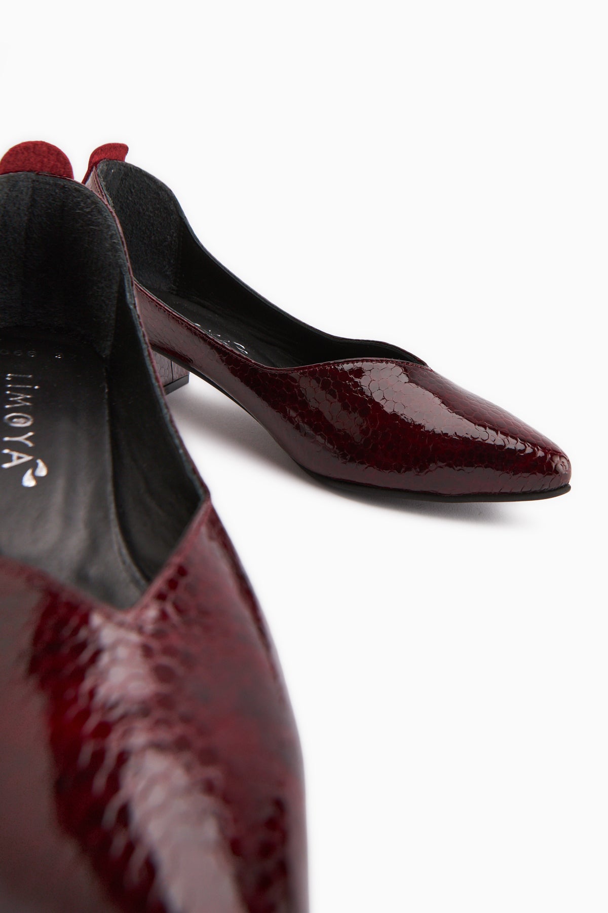 Samia Genuine Leather Burgundy Snake Pattern Thick Heeled Women’s Shoes