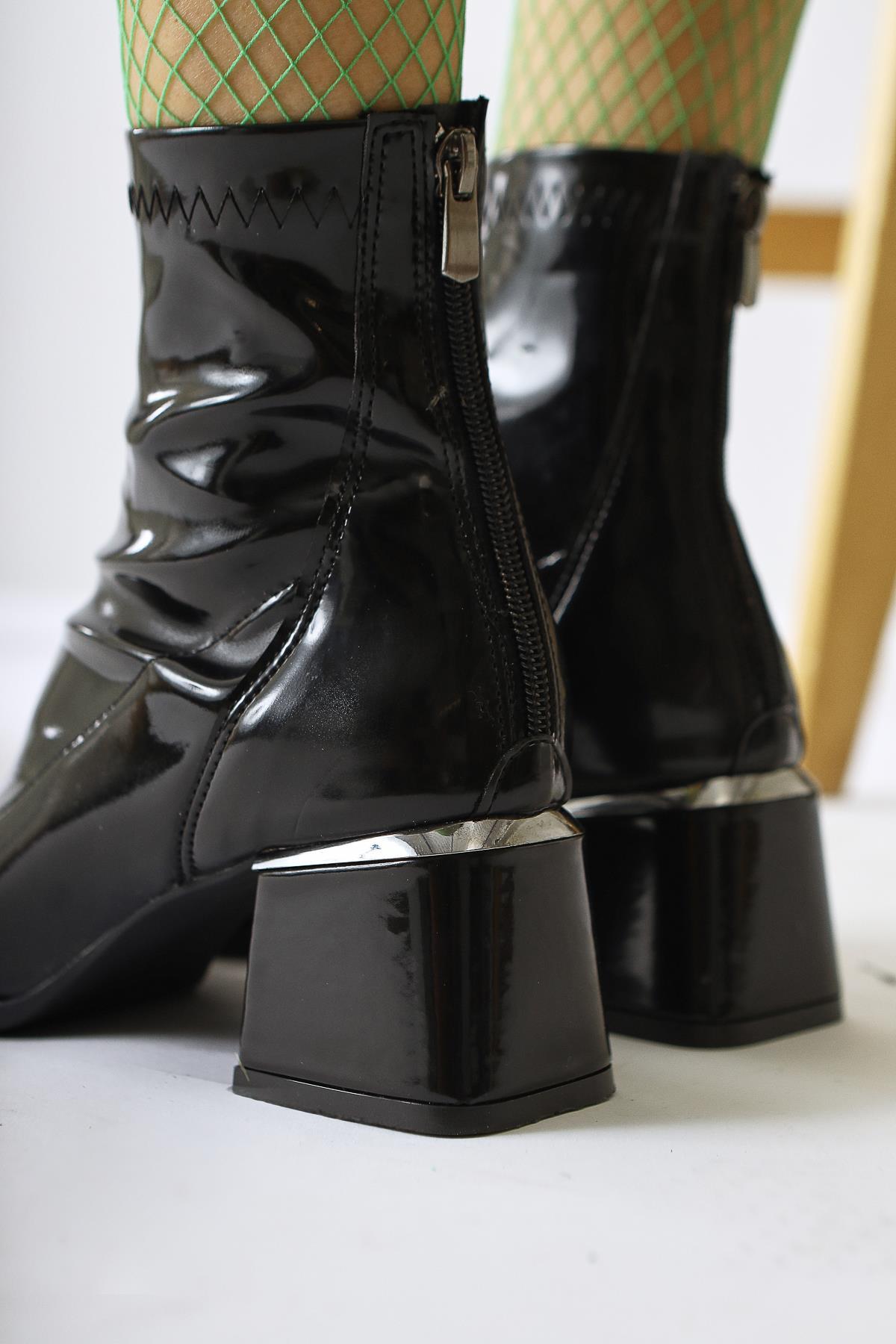 Dominga – Black Patent Zippered Boot (Women)