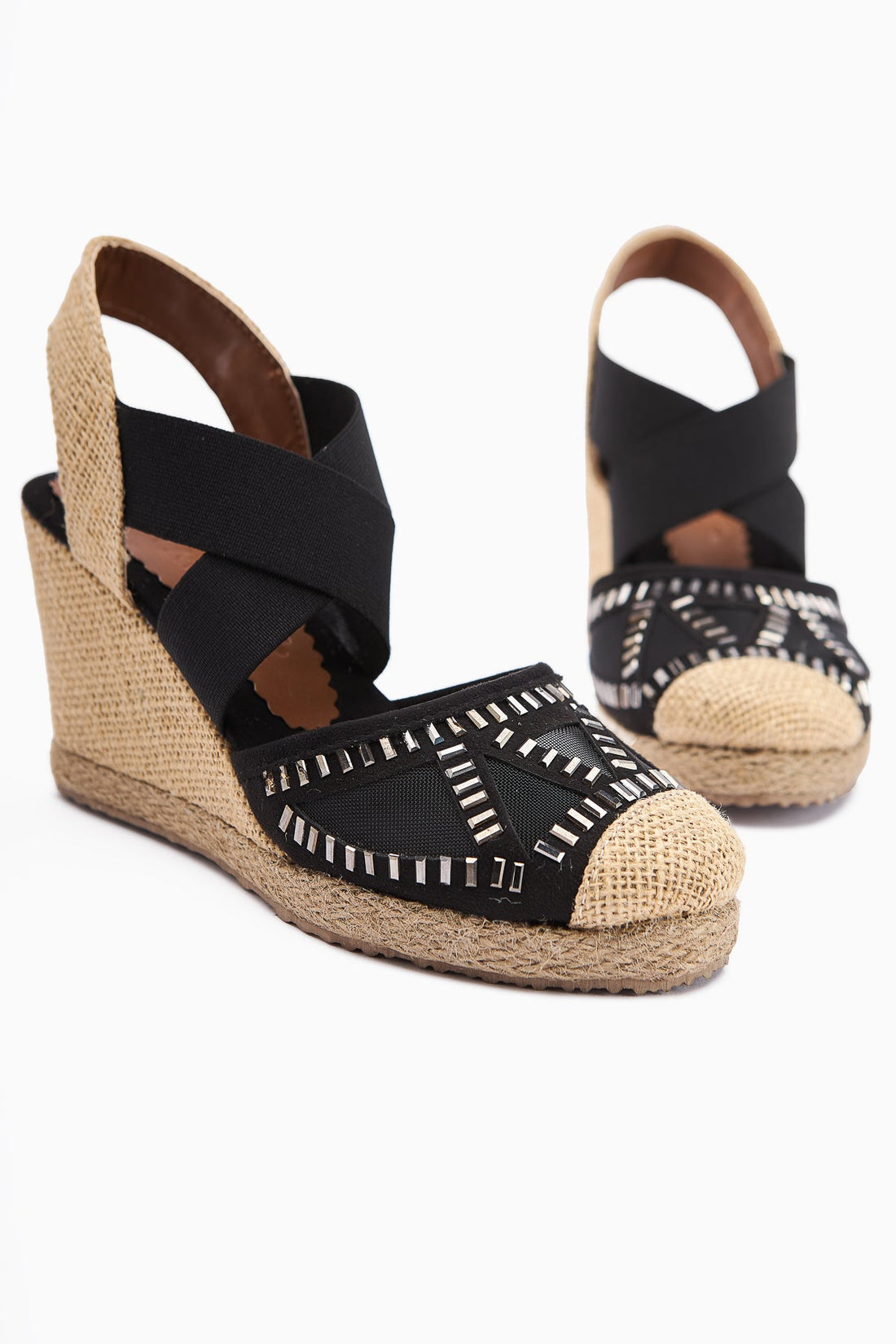 Meliza Black Elasticated Espadrille Heeled Women's Sandals