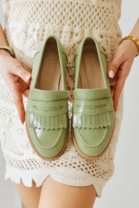 Begona Women's Green Patent Leather Everyday Shoes with Tassel Detail