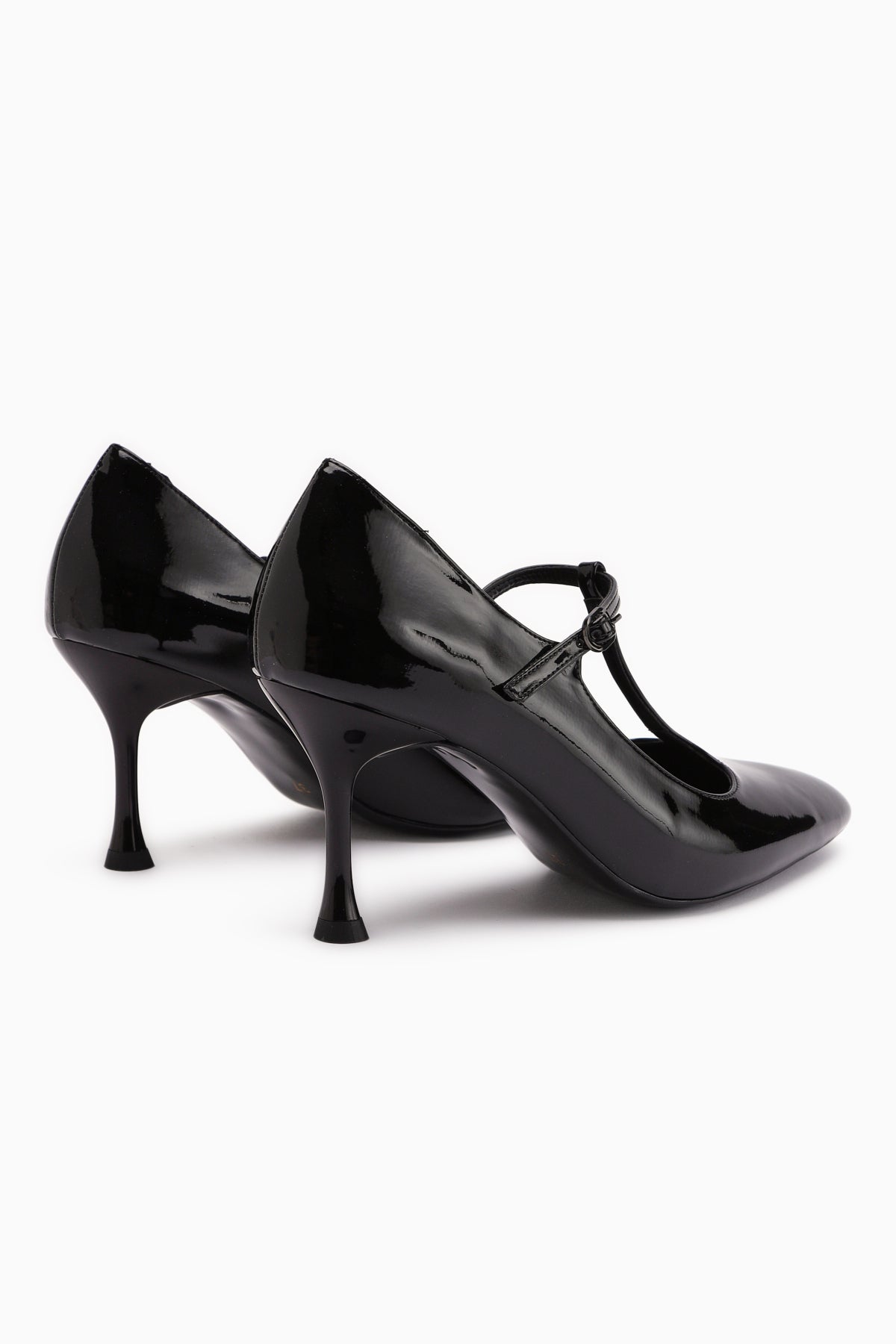 Sania Black Patent Leather Belted High-Heeled Women's Shoe