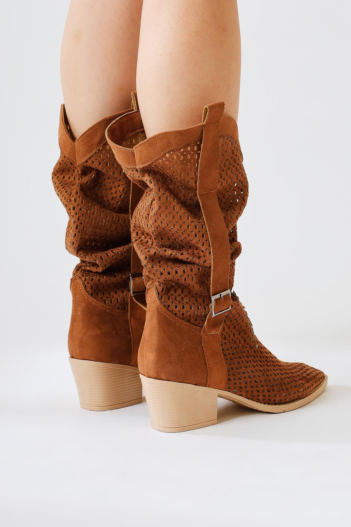Orietta Tan Suede Laser Cut Women’s Boots