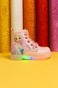 Ester Powder Pink Striped Character Print Lace-Up Light-Up Baby Boots