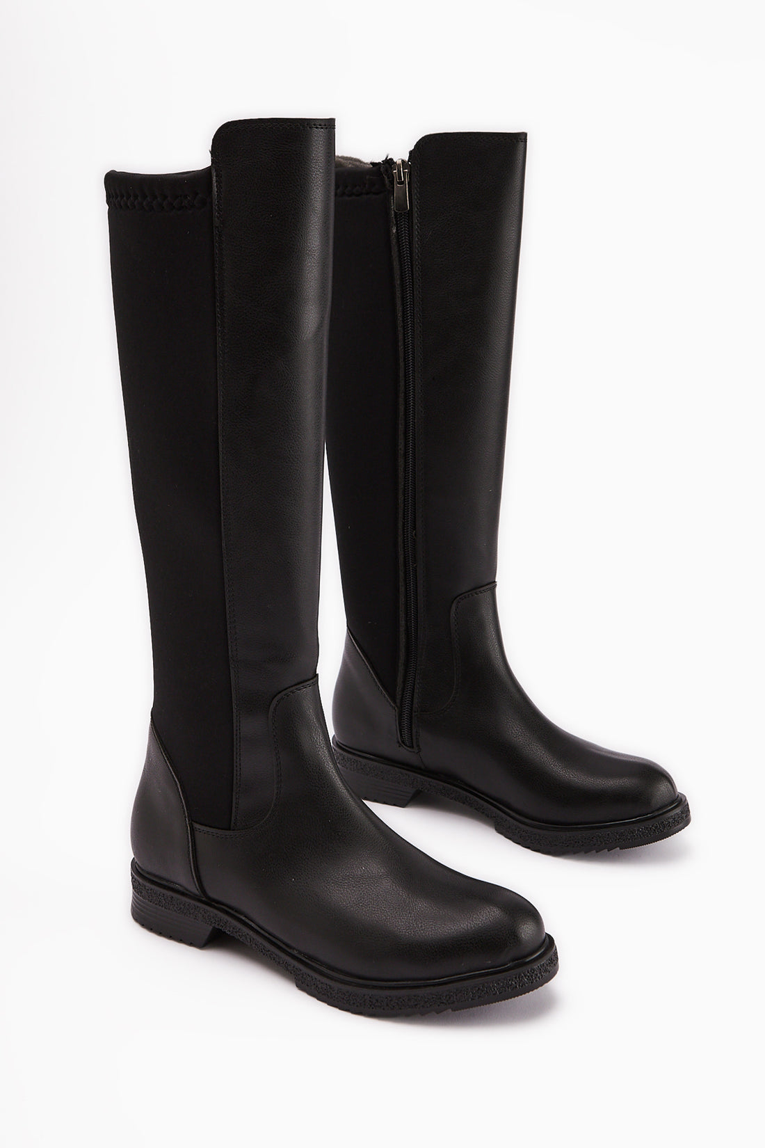 Benedikta Black Oval Toe Neoprene Detailed Women’s Boots