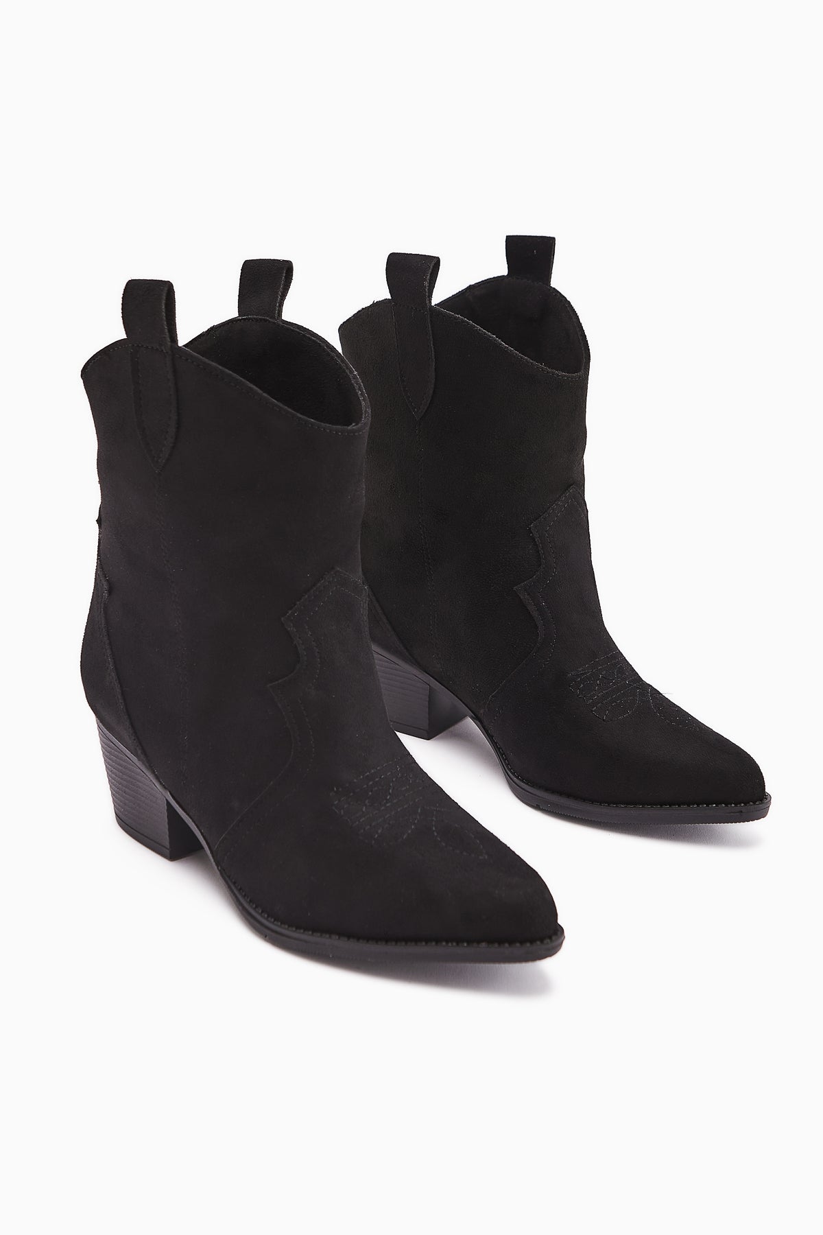 Joo – Black Suede Pointed-Toe Embroidered Western Boot (Women)