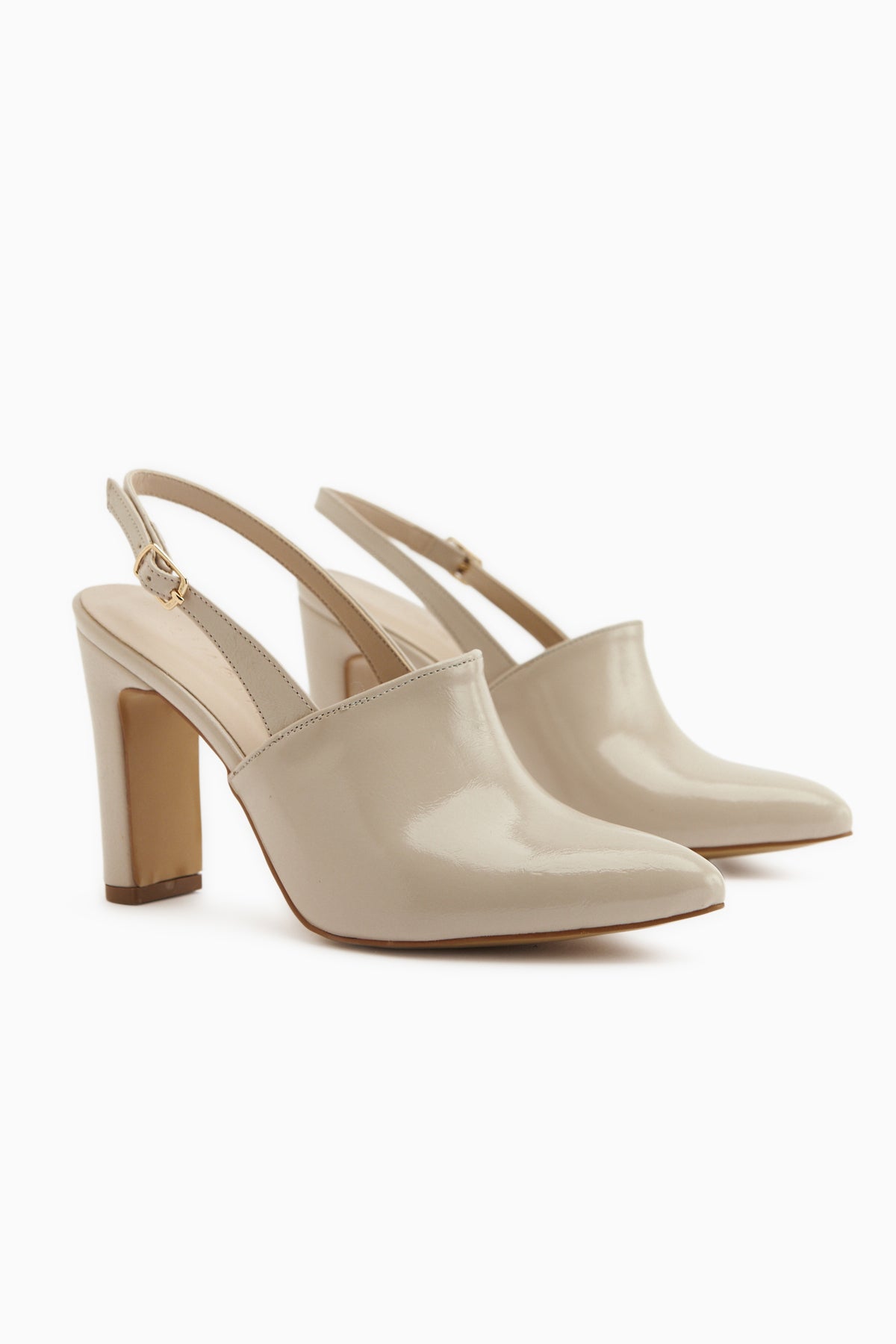 Maisa Beige Pointed Toe Slingback Chunky Heeled Women’s Shoes
