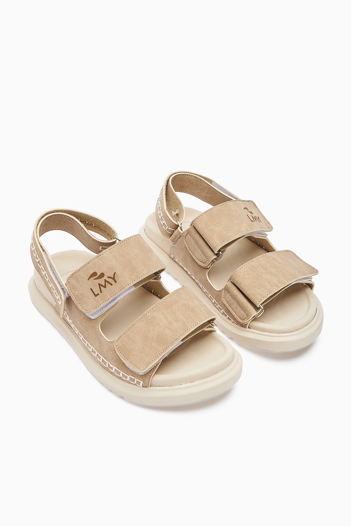 Sanna – Beige Embroidery-Detail Hook-and-Loop Sandal (Women)