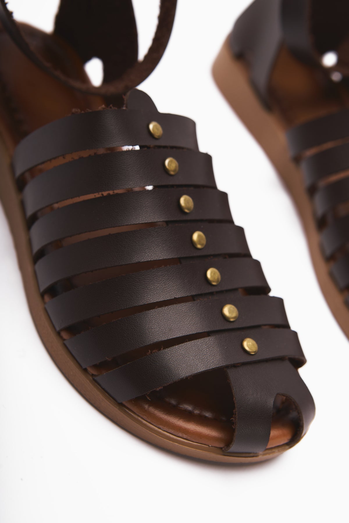 Helen Genuine Leather Coffee Closed-Toe Flat Sandals