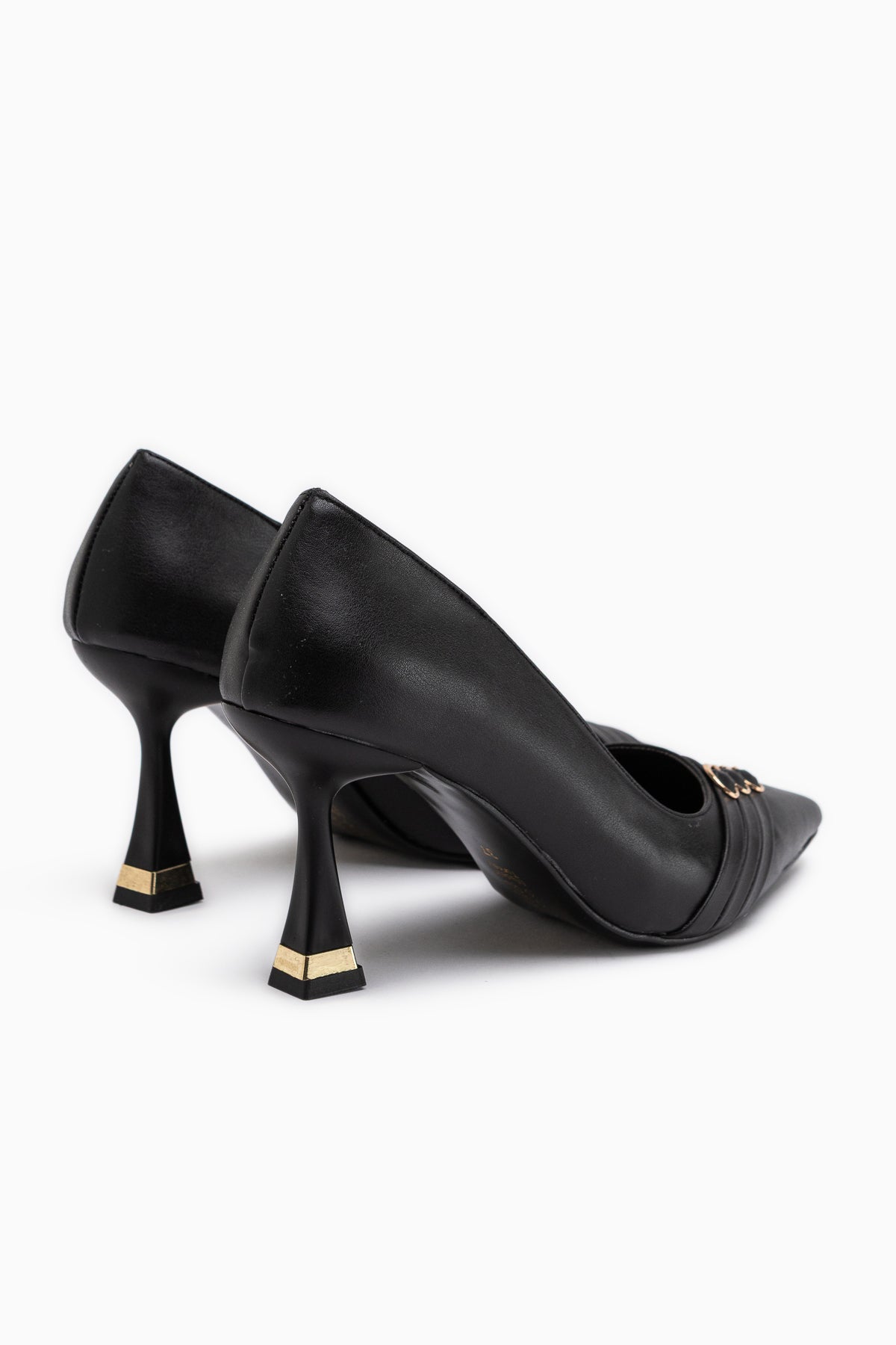 Lavina Black Strap Gold Heeled Pointed Toe Women’s Stiletto
