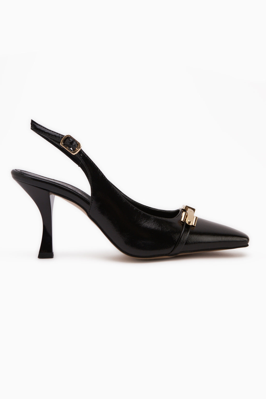 Hanaa Black Buckled Pointed Toe Women’s Heeled Shoes