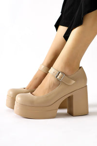Adelin Nude Oval Toe Platform Daily Shoes