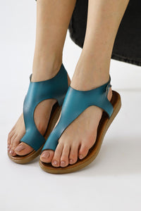 Laili Genuine Leather Turquoise Flip Flop Sandal