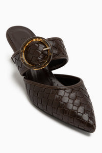 Meeri Brown Buckled Closed Toe Women’s Heeled Slippers