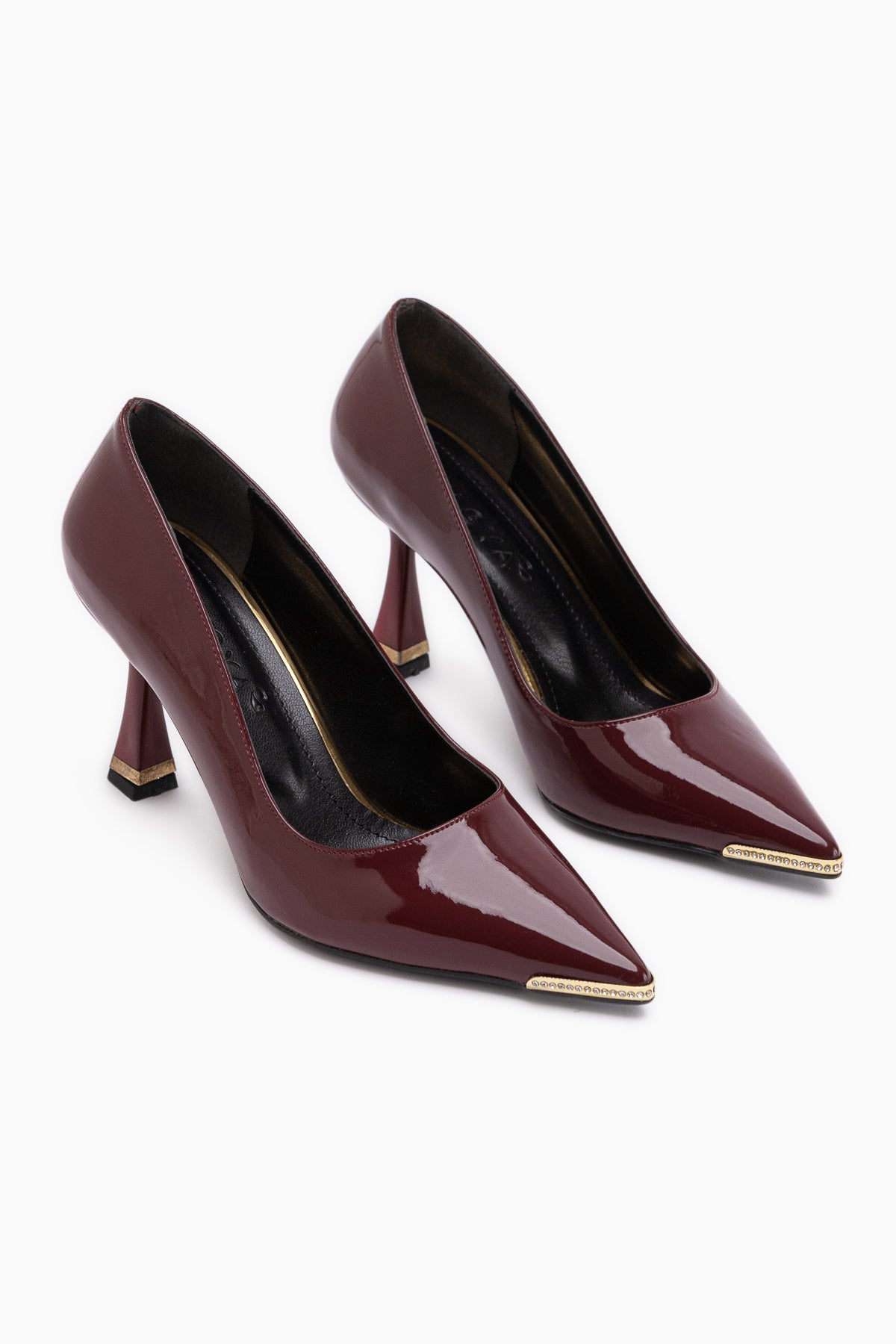 Sydney Burgundy Patent Stone Detailed Women’s Heeled Shoes