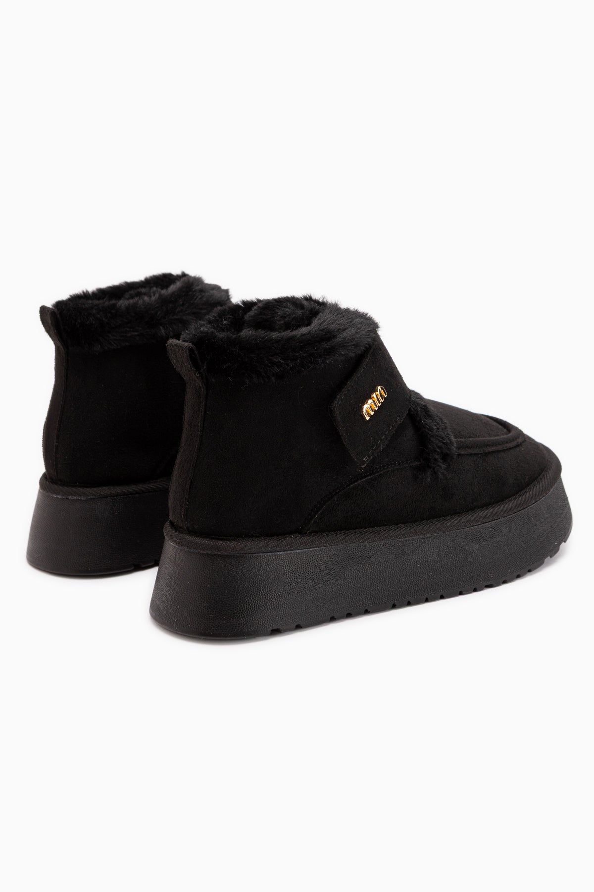 Celia Black Suede Fur Thick Sole Women’s Boots