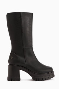 Chelsie Black High Heeled Platform Short Boots