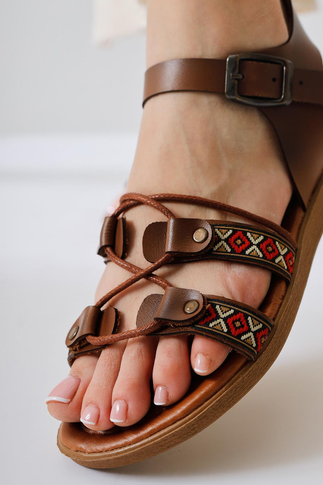 Sohna Authentic Taba Leather Sandals with Embroidery Details