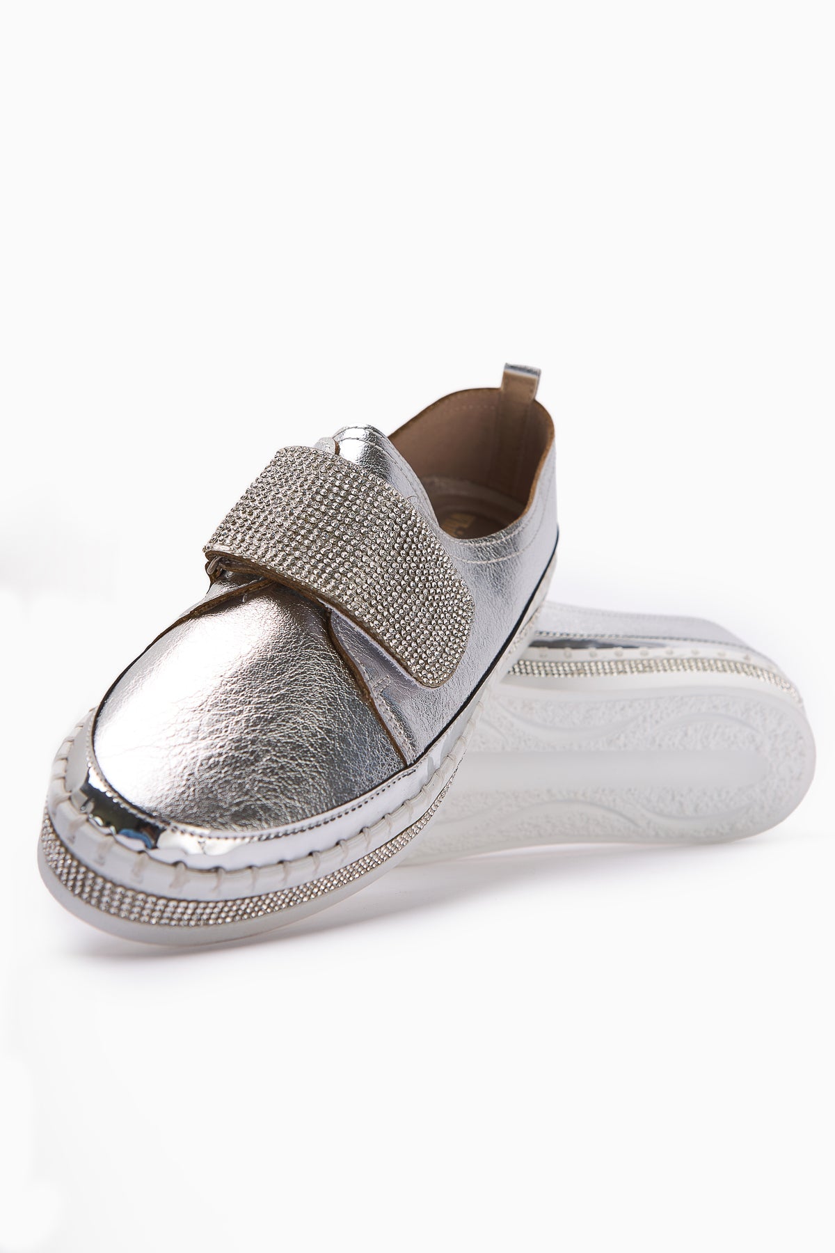 Valmira – White Hook-and-Loop Stone-Detail Shoe (Women)