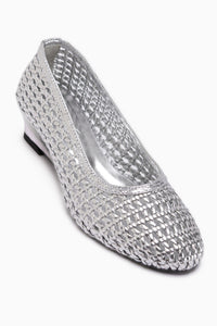 Viola Genuine Leather Silver Woven Women’s Heeled Shoes