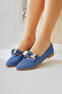 Joselin Blue Ballet Flat with Bow Accessory