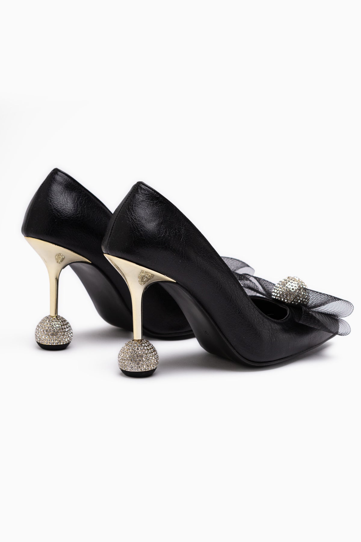 Partile Black Disco Ball Detailed Tulle Bow Stiletto