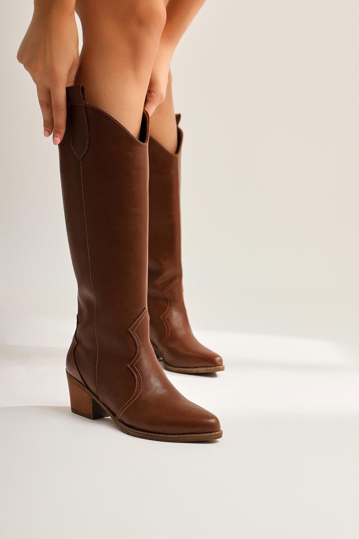 Lhena – Cognac Western Pull-On Knee-High Boot (Women)