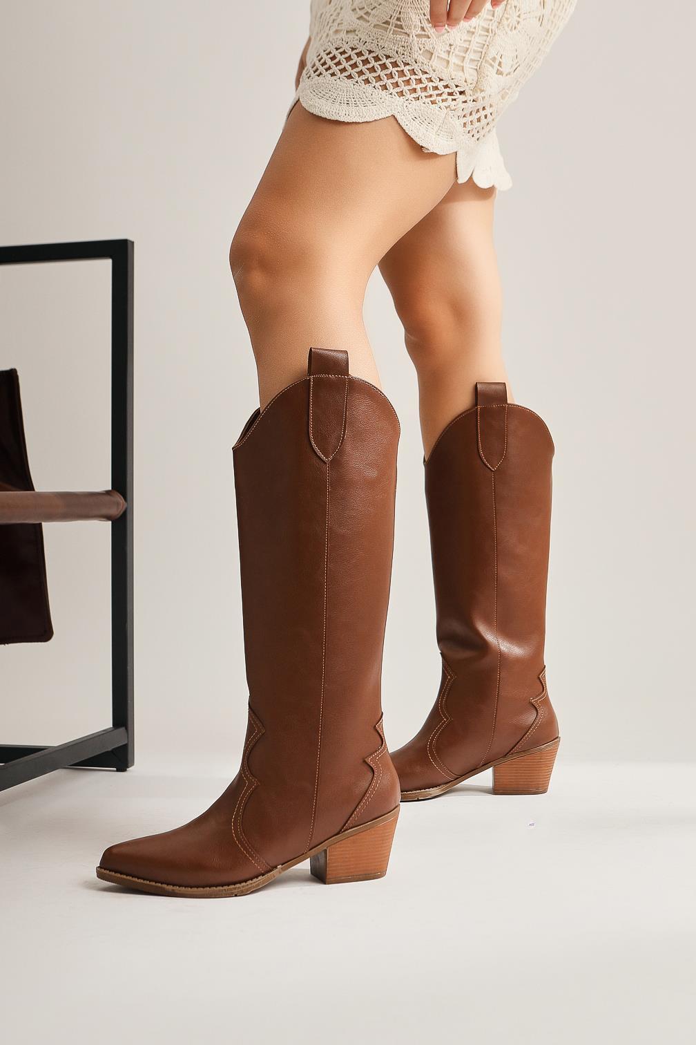 Lhena – Cognac Western Pull-On Knee-High Boot (Women)