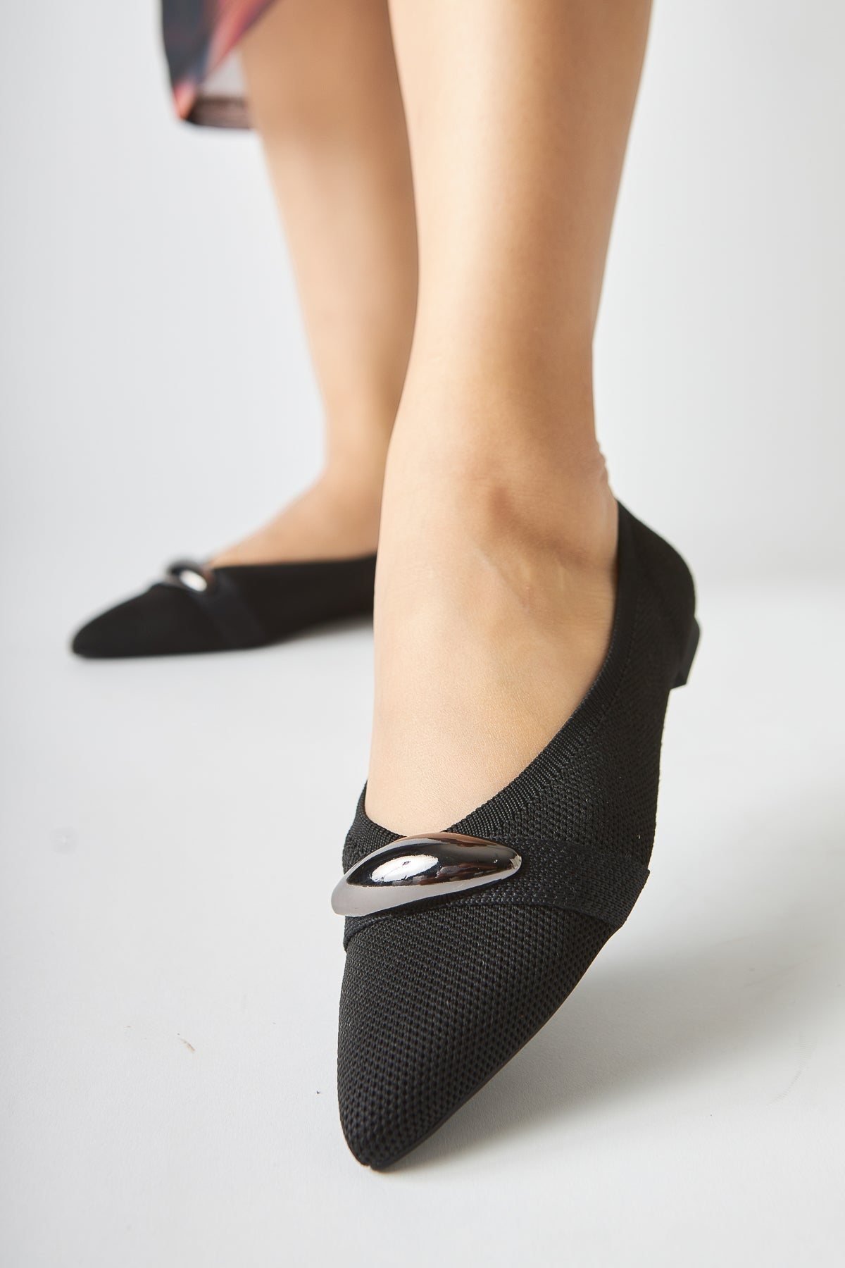 Lola Black Pointed-Toe Flats with Metal Buckle for Casual Wear