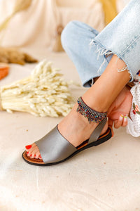 Kaia Genuine Leather Platinum Sandals