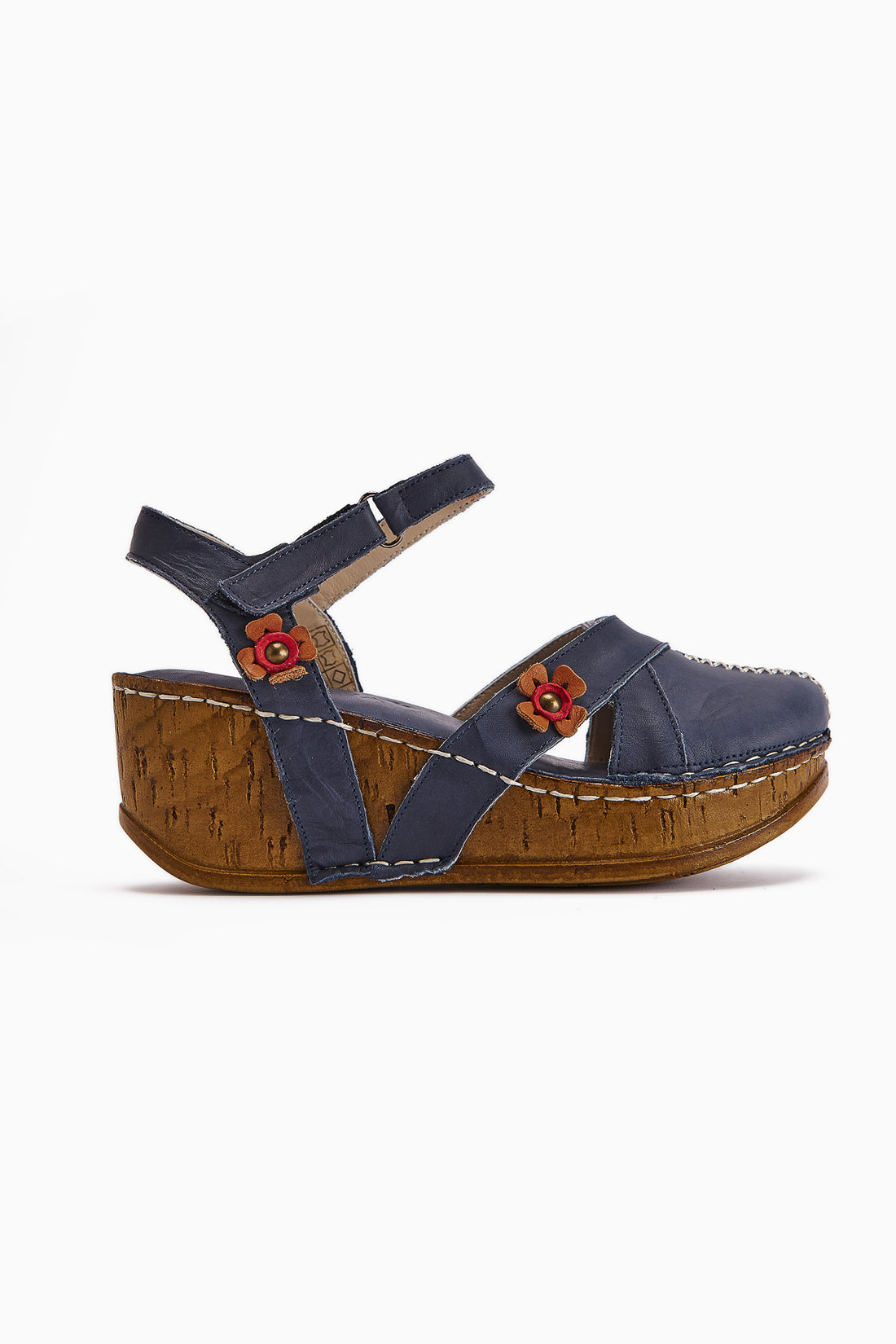 Genuine Leather Katlyn Flower Detailed Closed Toe Wedge Sandal