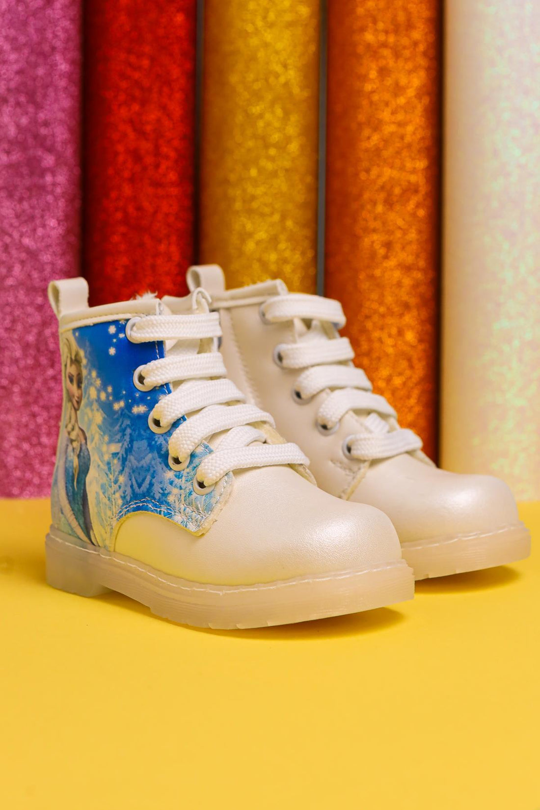 Evan Mother of Pearl Cartoon Character Print Light-Up Lace-Up Baby Boots