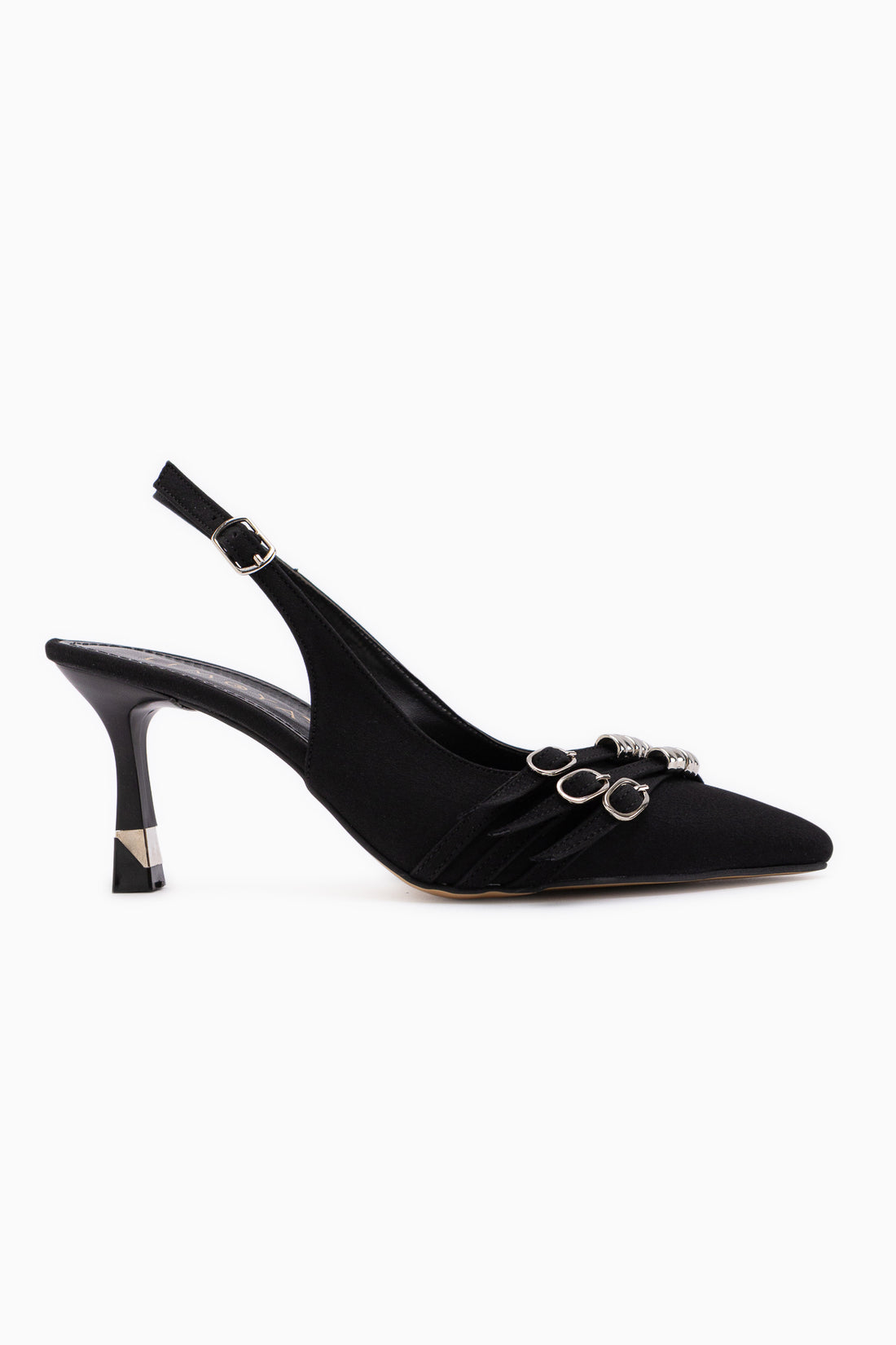 Rosy Black Buckled Women’s Heeled Shoes
