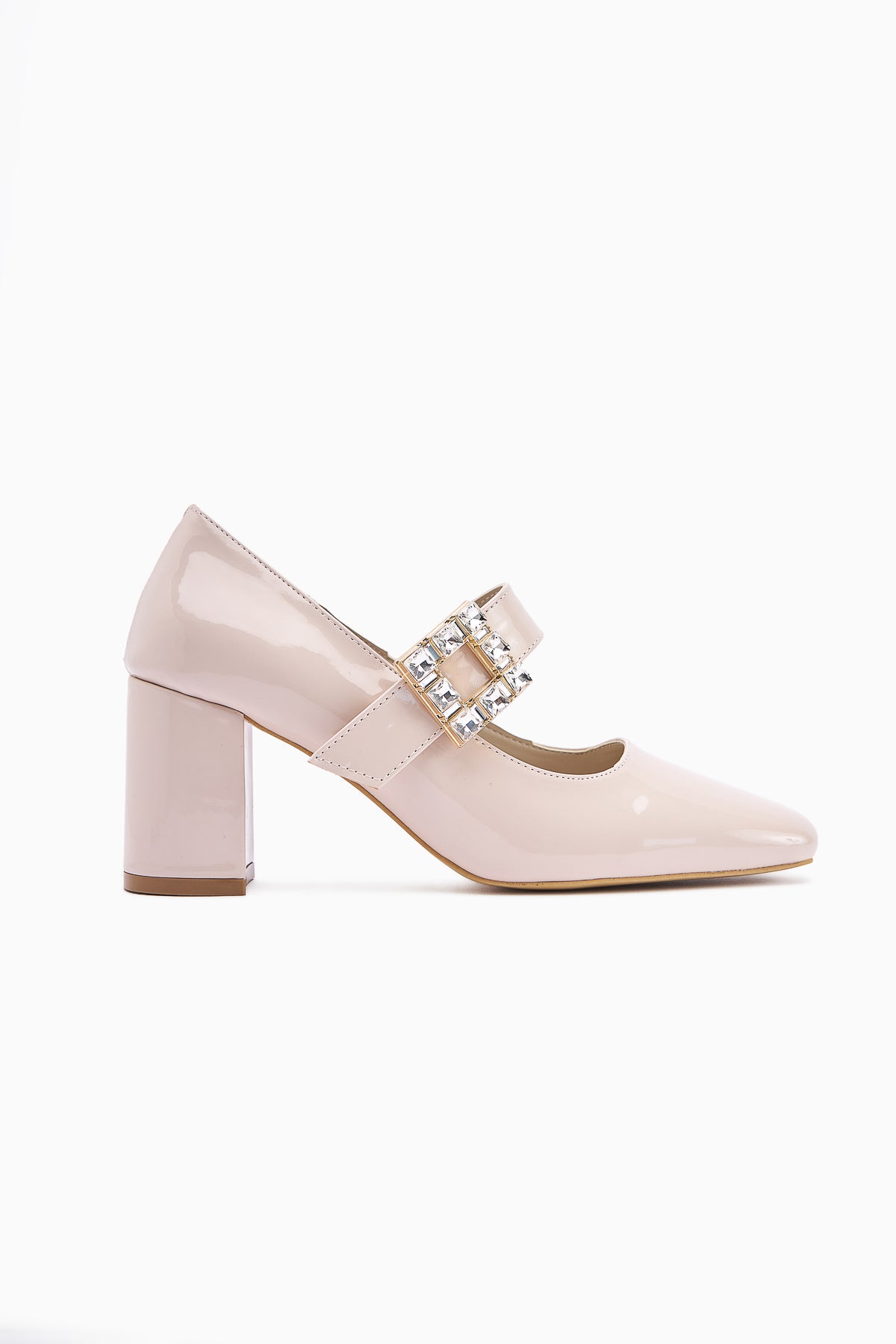 Liss Beige Patent Square-Toed Women’s Heeled Shoes