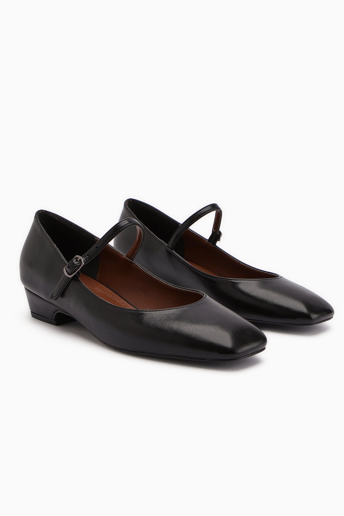 Yuphin Black Short Heeled Belted Women's Heels