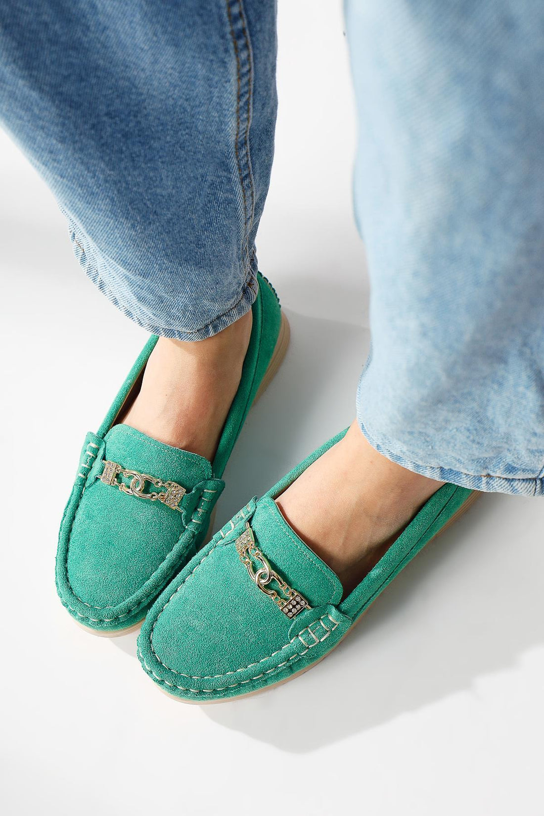 Turi Green Suede Buckle Detail Everyday Shoes