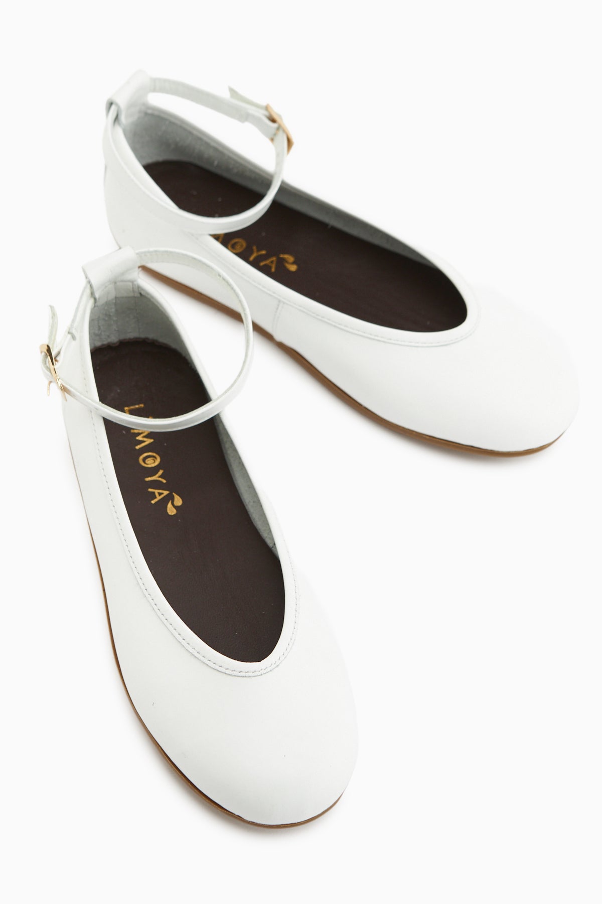 Genuine Leather White Belted Women’s Ballet Flats