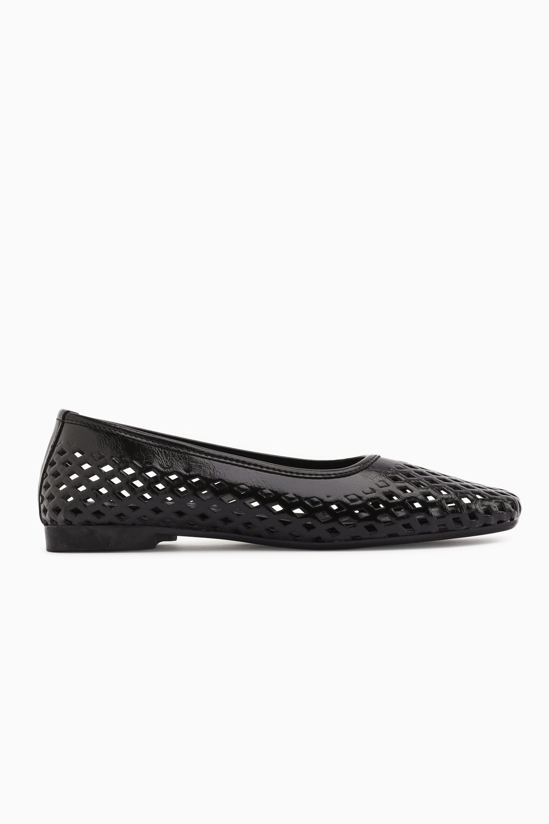 Elisa Black Laser Cut Square Toe Women’s Ballet Flats