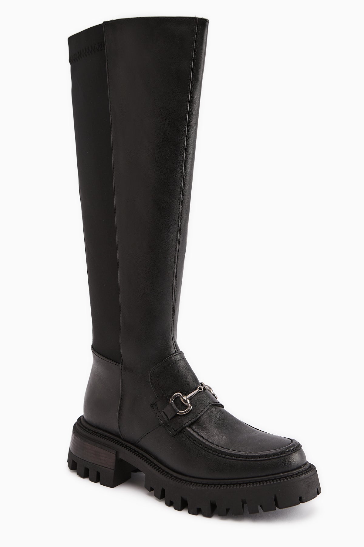 Meli Black Stretch Wide Calf Buckle Detailed Diving Fabric Boots
