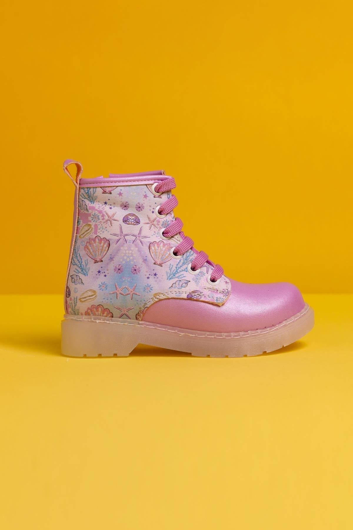 Johannah Purple Sea Life Print Light-Up Lace-Up Kids' Boots