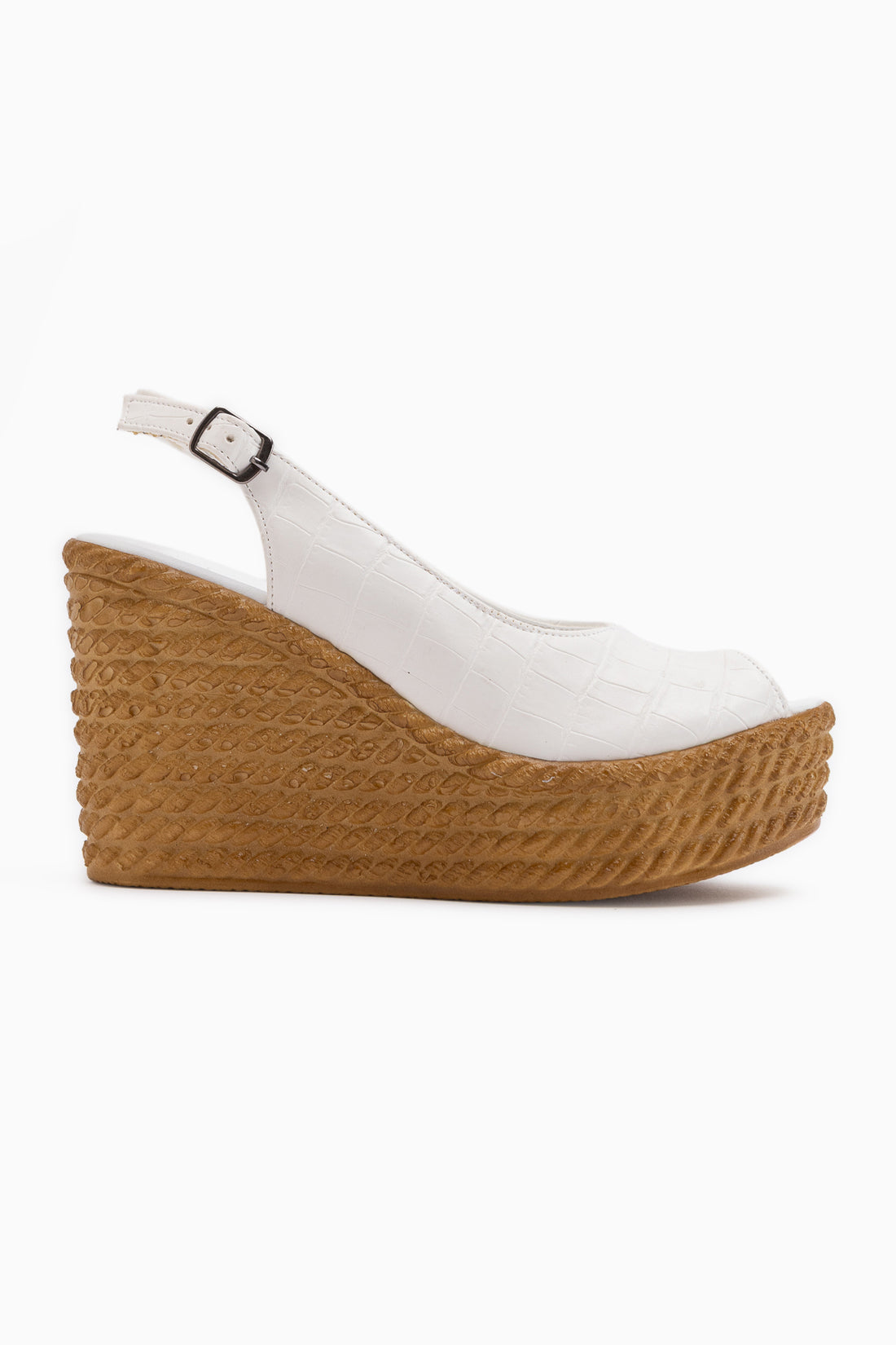 Marilyn White Crocodile Wedge Sandal