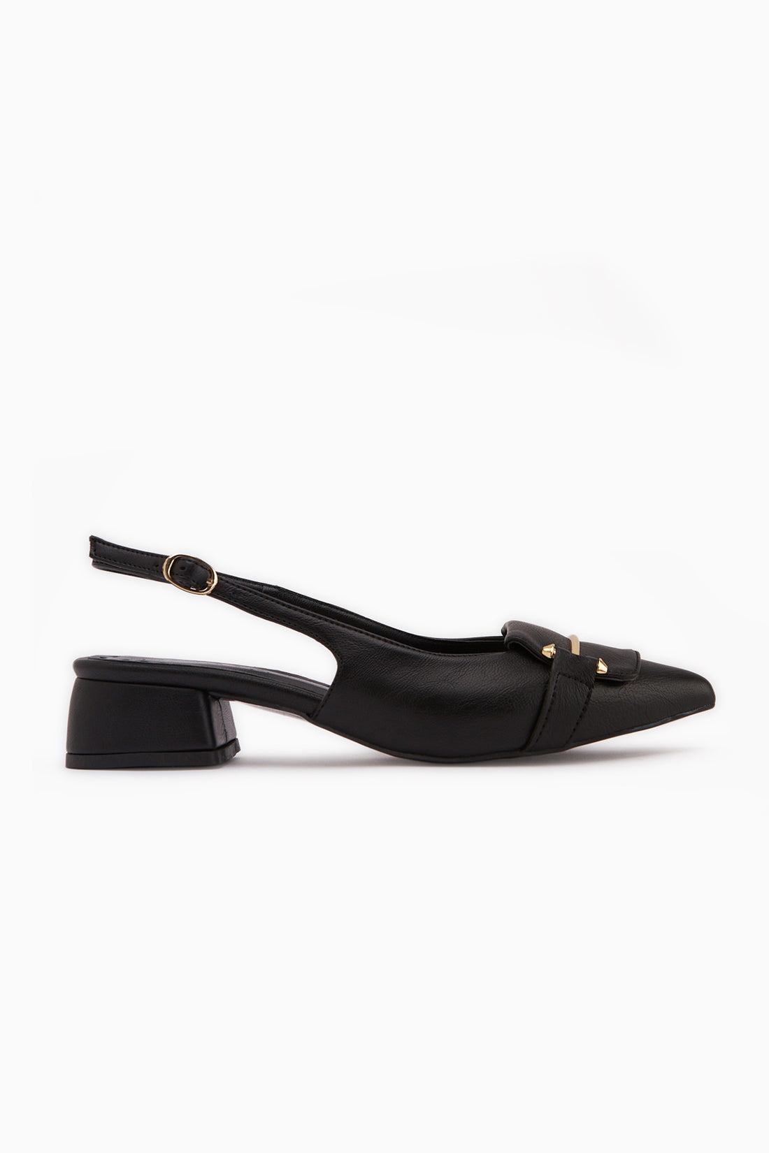 Enja Black Buckled Short Heeled Women’s Shoes
