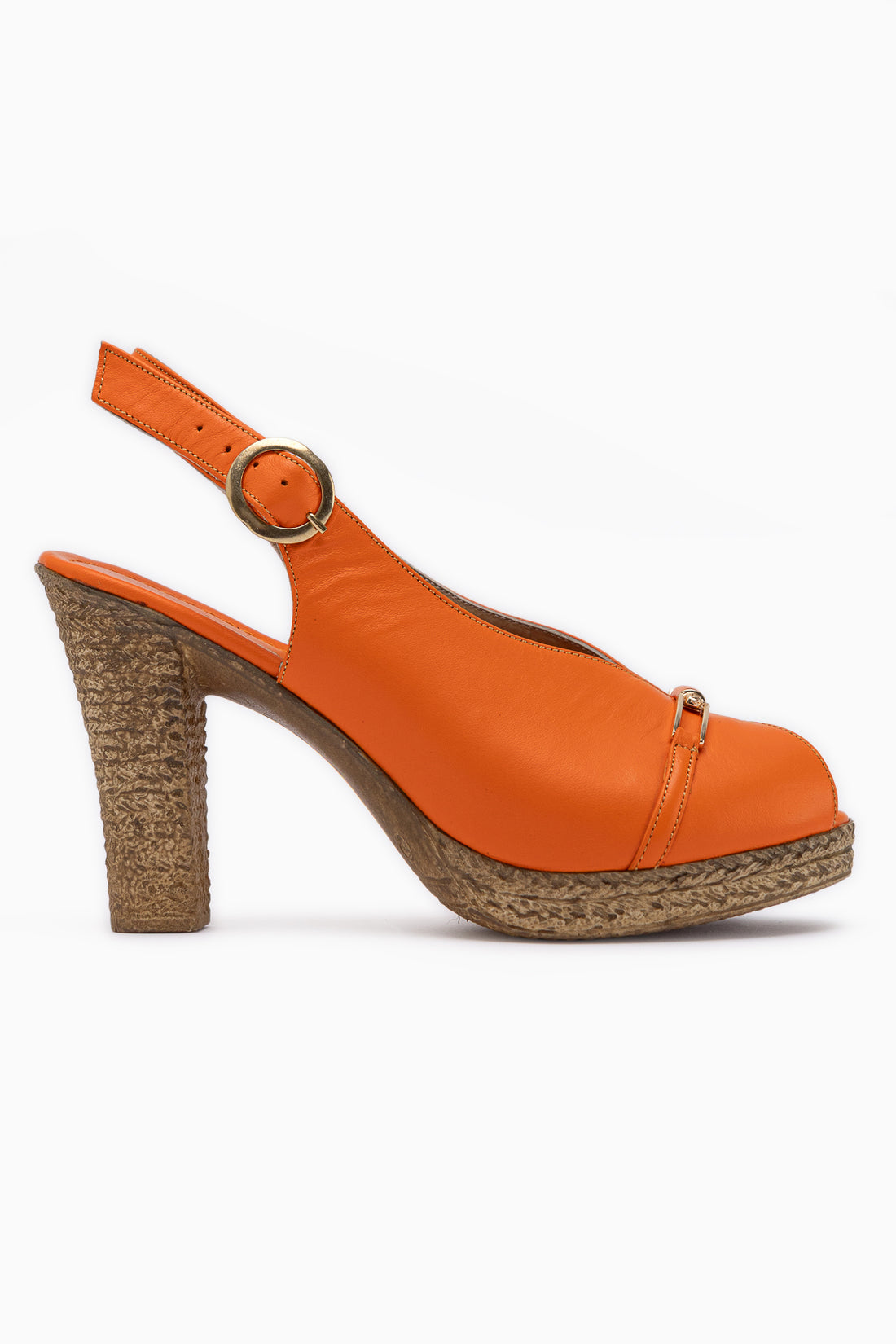 Bernis Genuine Leather Orange Buckled Platform Heeled Shoes Women’s