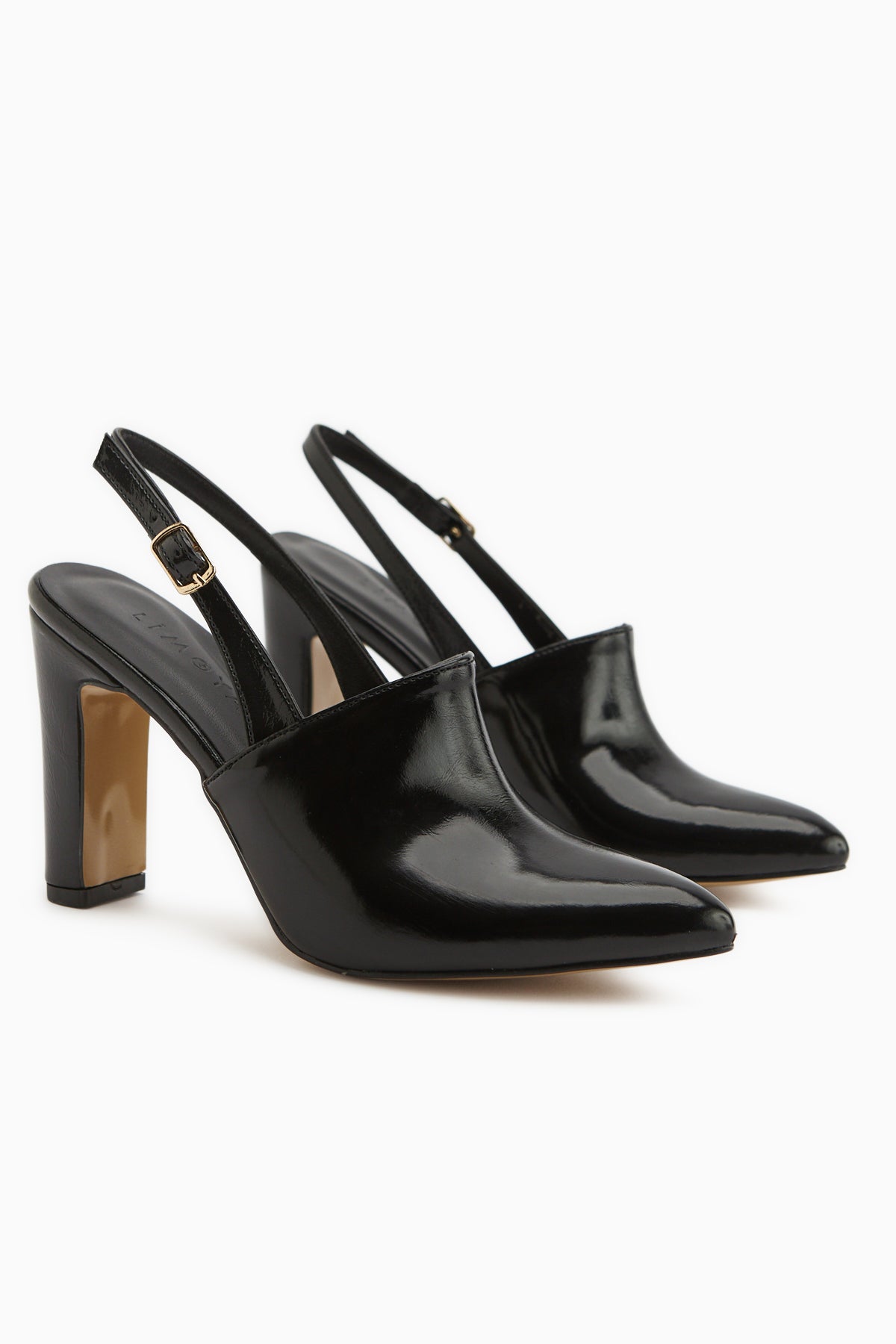 Maisa Black Pointed Toe Slingback Chunky Heeled Women’s Shoes